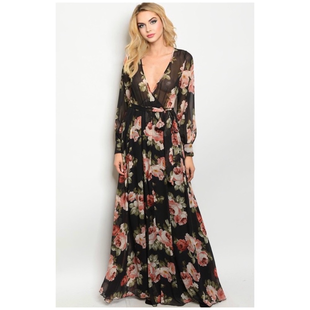 ☀️BLACK FLORAL PRINT DRESS - Picture 2 of 9